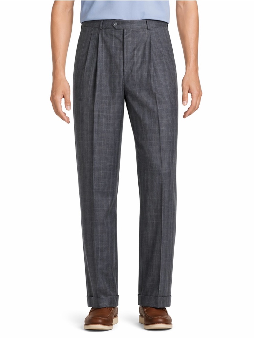 Roundtree & Yorke Pleated Dress Pant 38x30 Grey Plaid TravelSMART Classic Fit